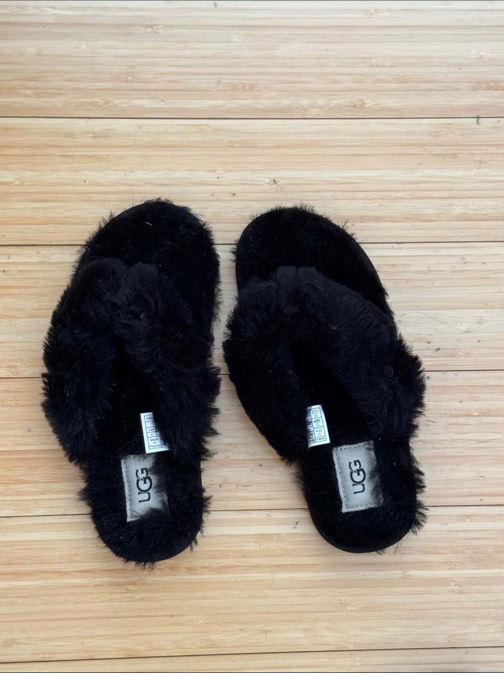 UGG Women's Black Plush Flip Flop Slippers